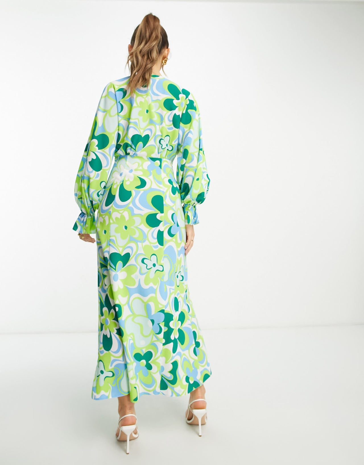 ASOS DESIGN plunge batwing maxi dress in green retro floral