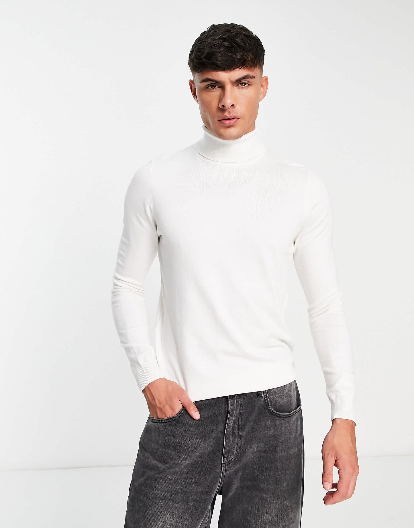 Pull&Bear roll neck jumper in white