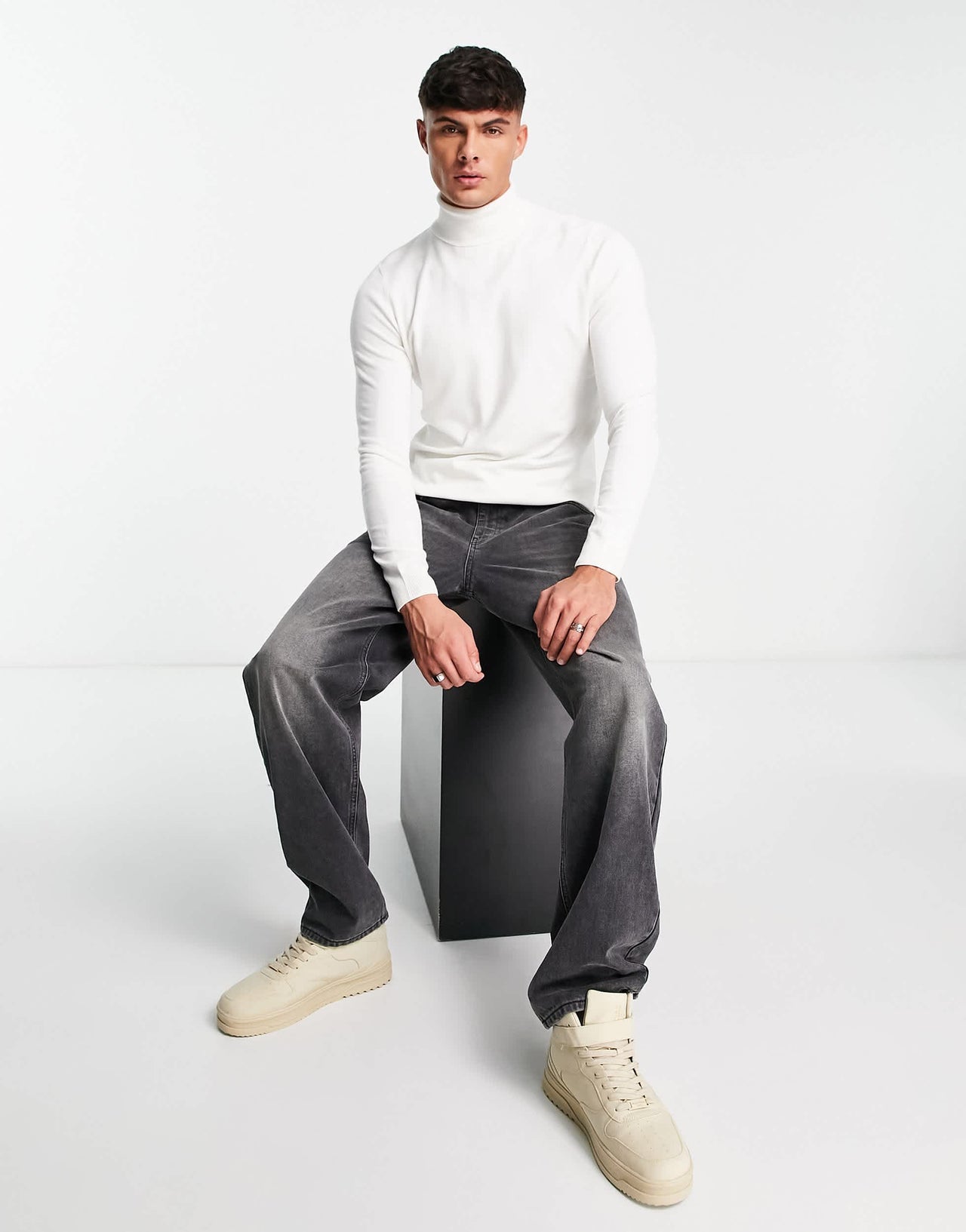 Pull&Bear roll neck jumper in white