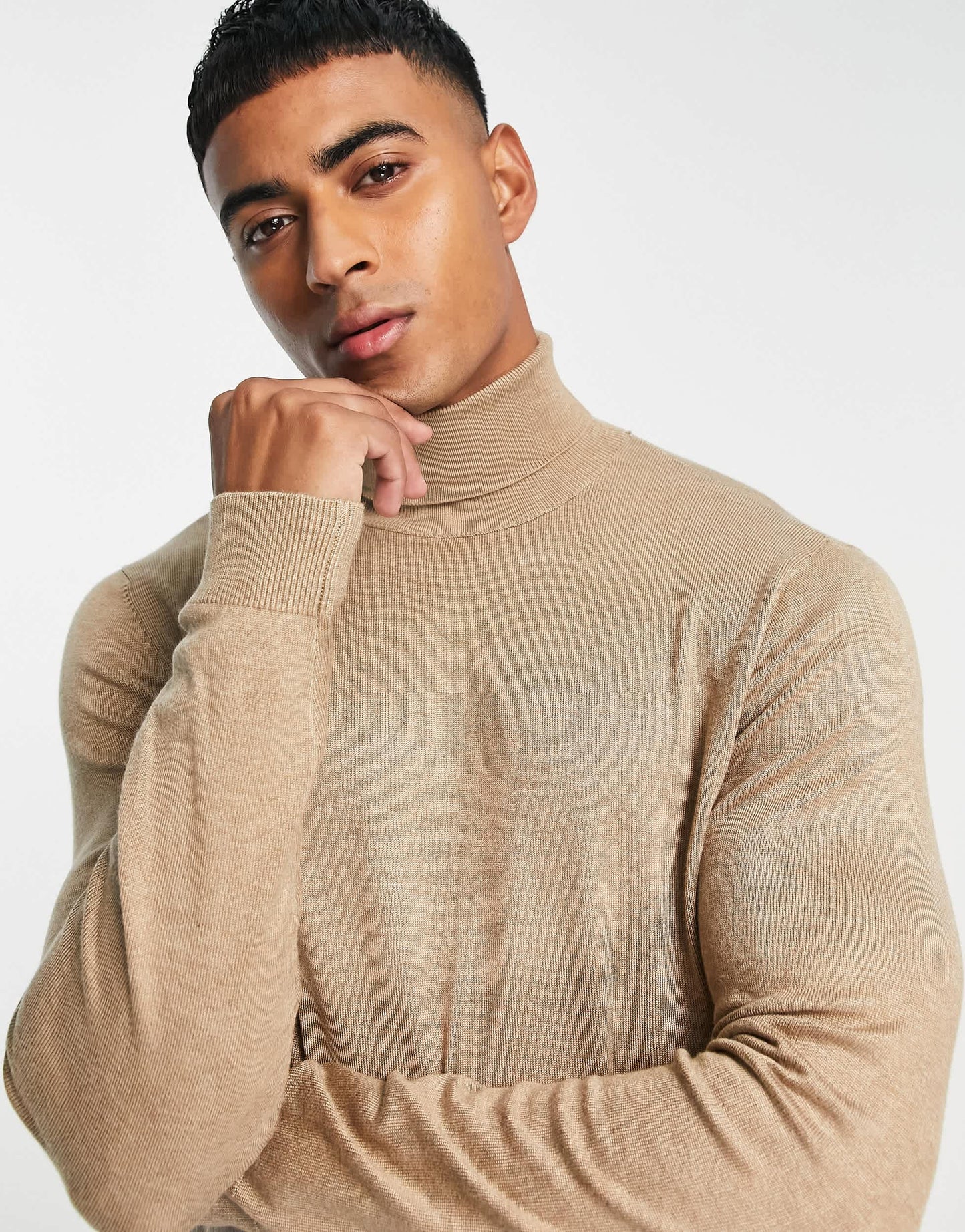 Pull&Bear roll neck jumper in beige