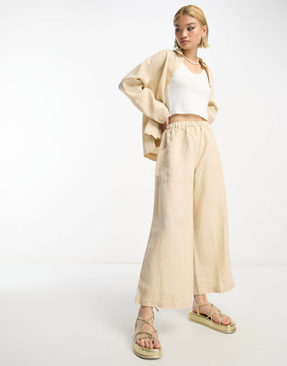 People Tree relaxed linen shirt co-ord in stone