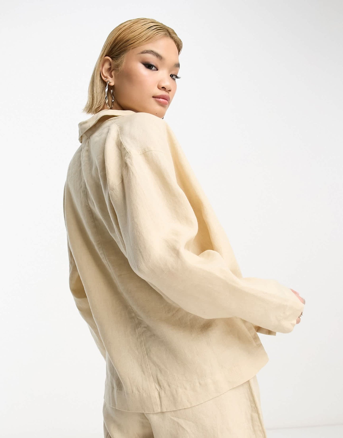 People Tree relaxed linen shirt co-ord in stone