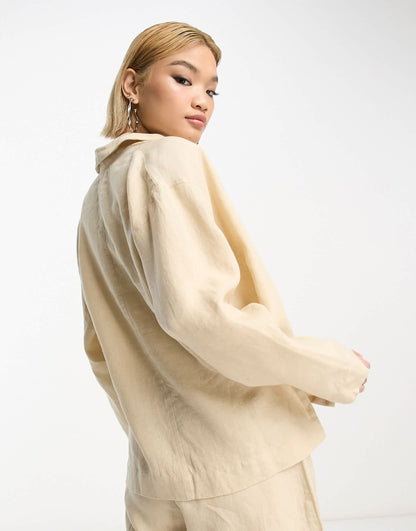 People Tree relaxed linen shirt co-ord in stone