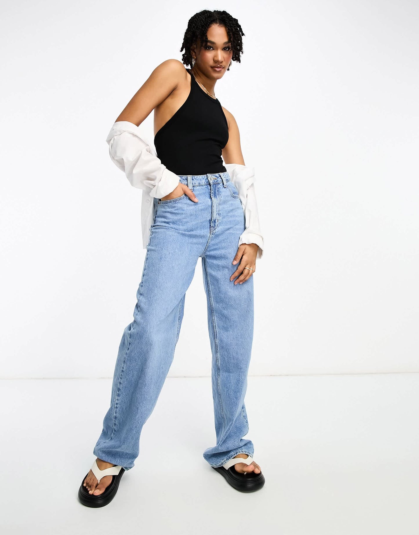 ASOS DESIGN Tall asymmetric strappy back bodysuit in black