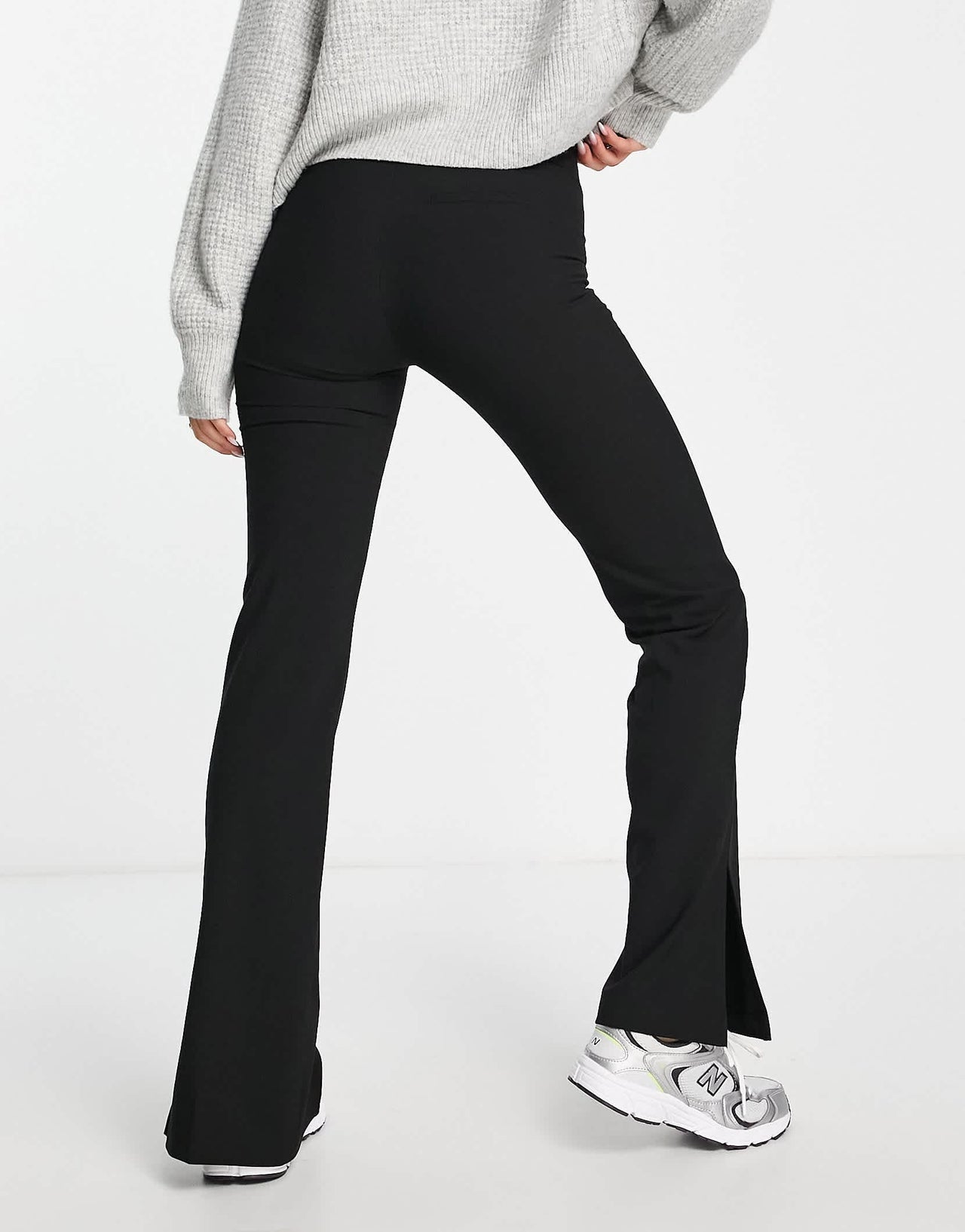 Pull&Bear high waisted split hem tailored trousers in black