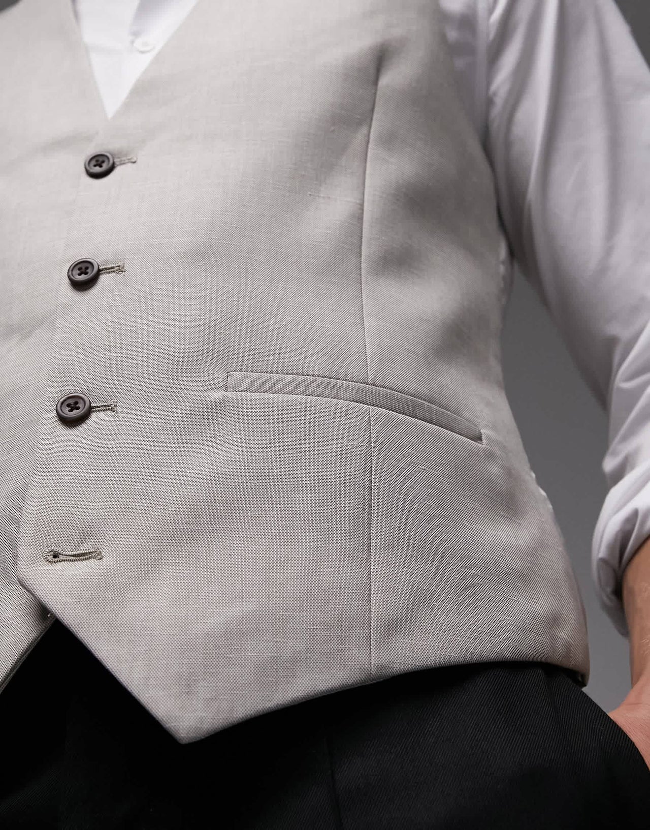 Topman slim linen blend waistcoat in stone