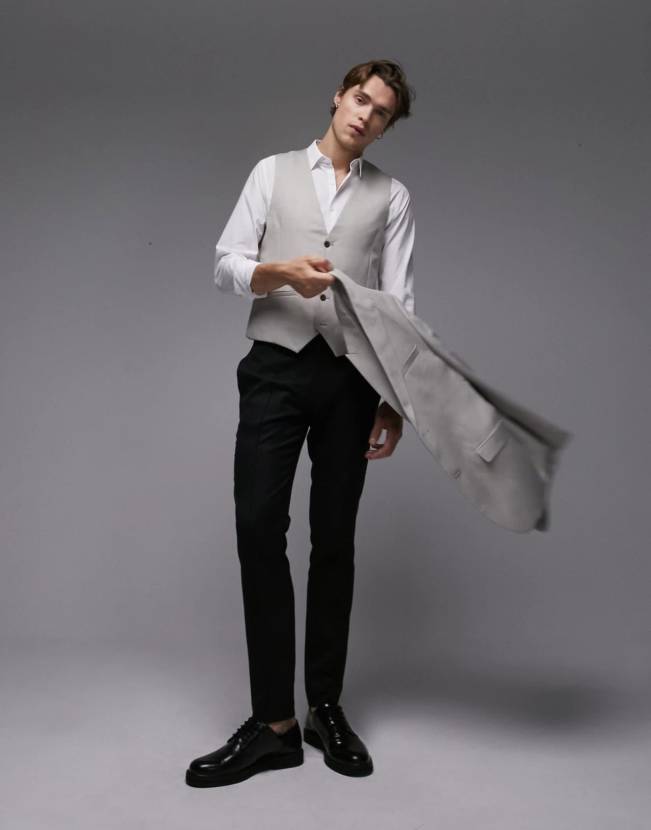 Topman slim linen blend waistcoat in stone