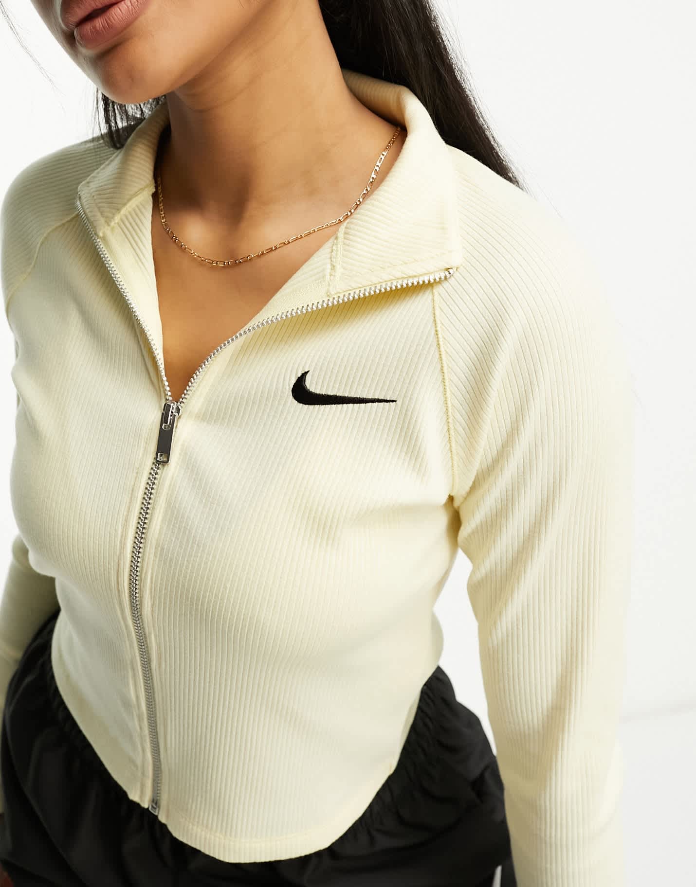 Nike trend ribbed zip up top in alabaster cream