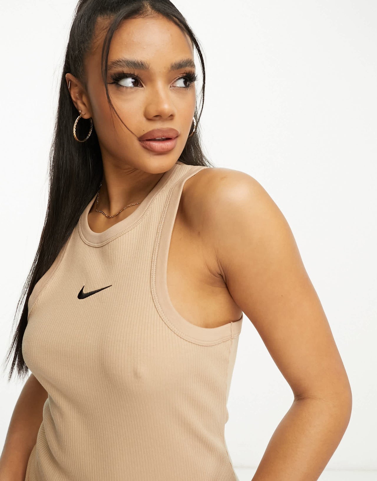 Nike trend ribbed tank vest top in hemp brown