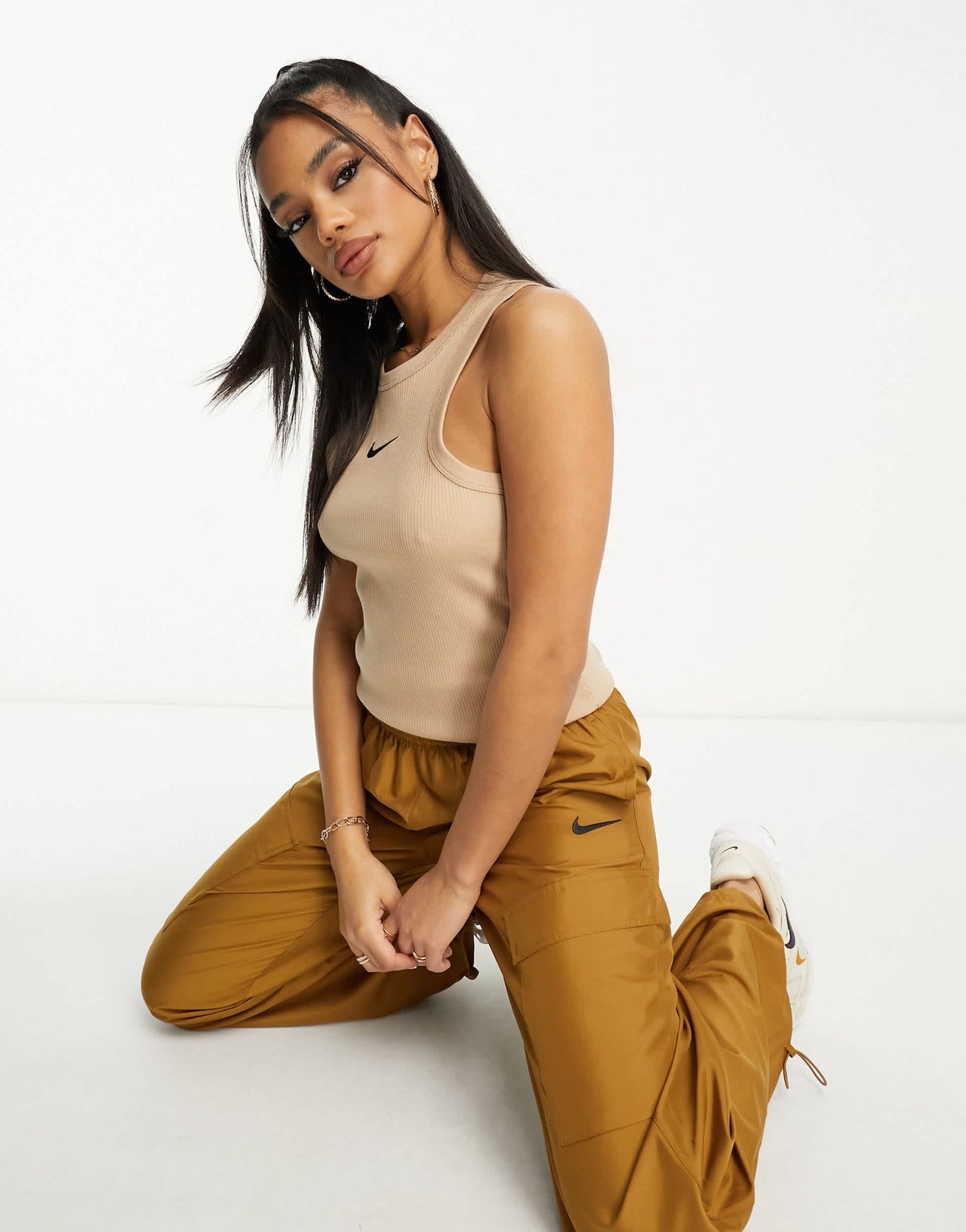 Nike trend ribbed tank vest top in hemp brown