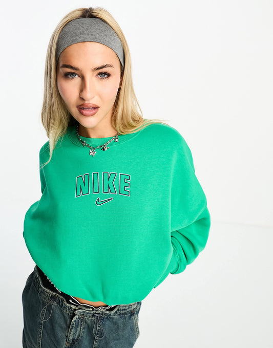 Nike varsity oversized crop sweatshirt in stadium green