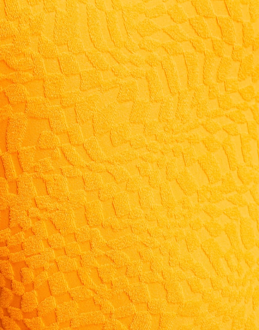 COLLUSION embossed one shoulder cut out back swimsuit in orange