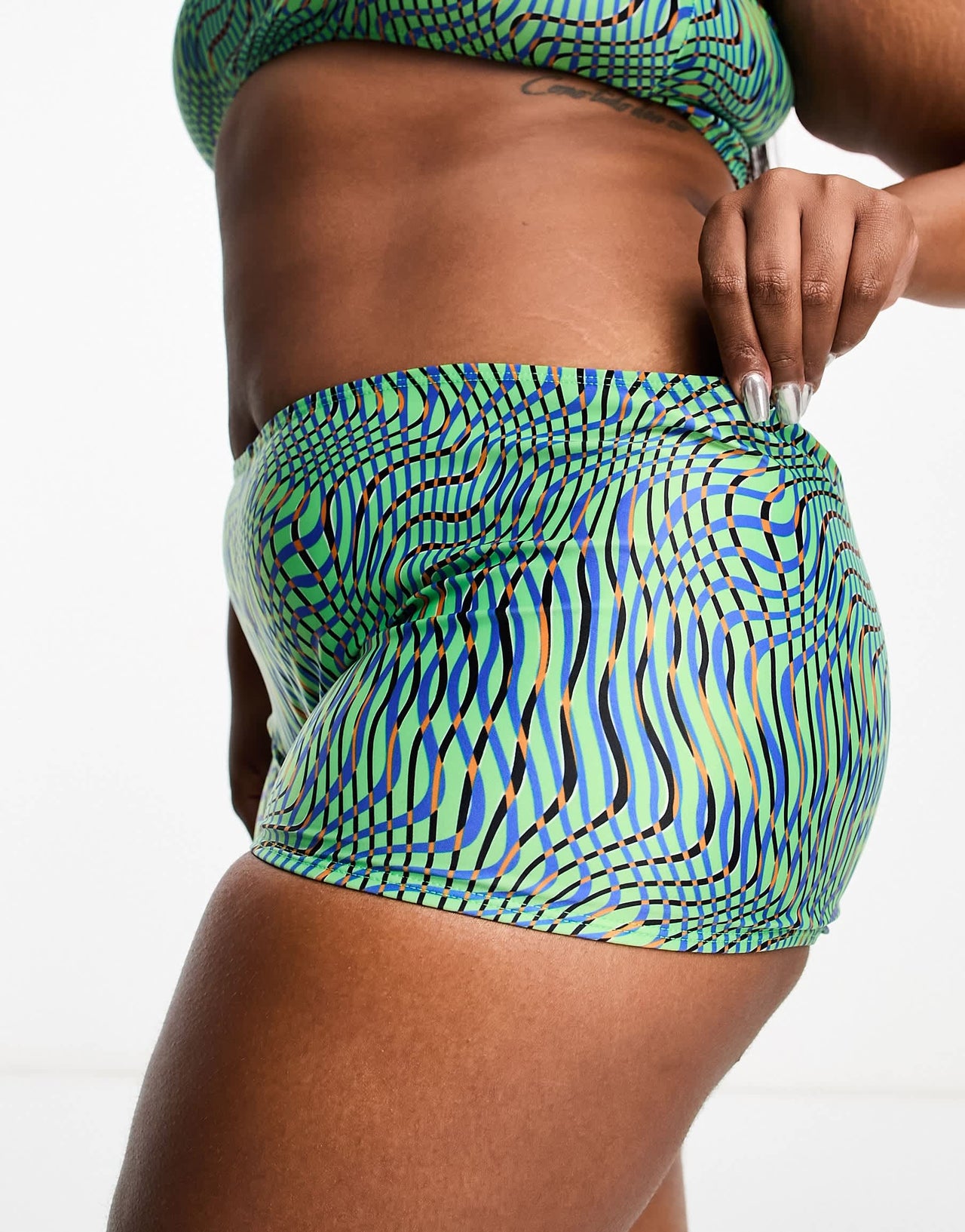 COLLUSION Plus  high waist ruched abstract bikini bottom in blue