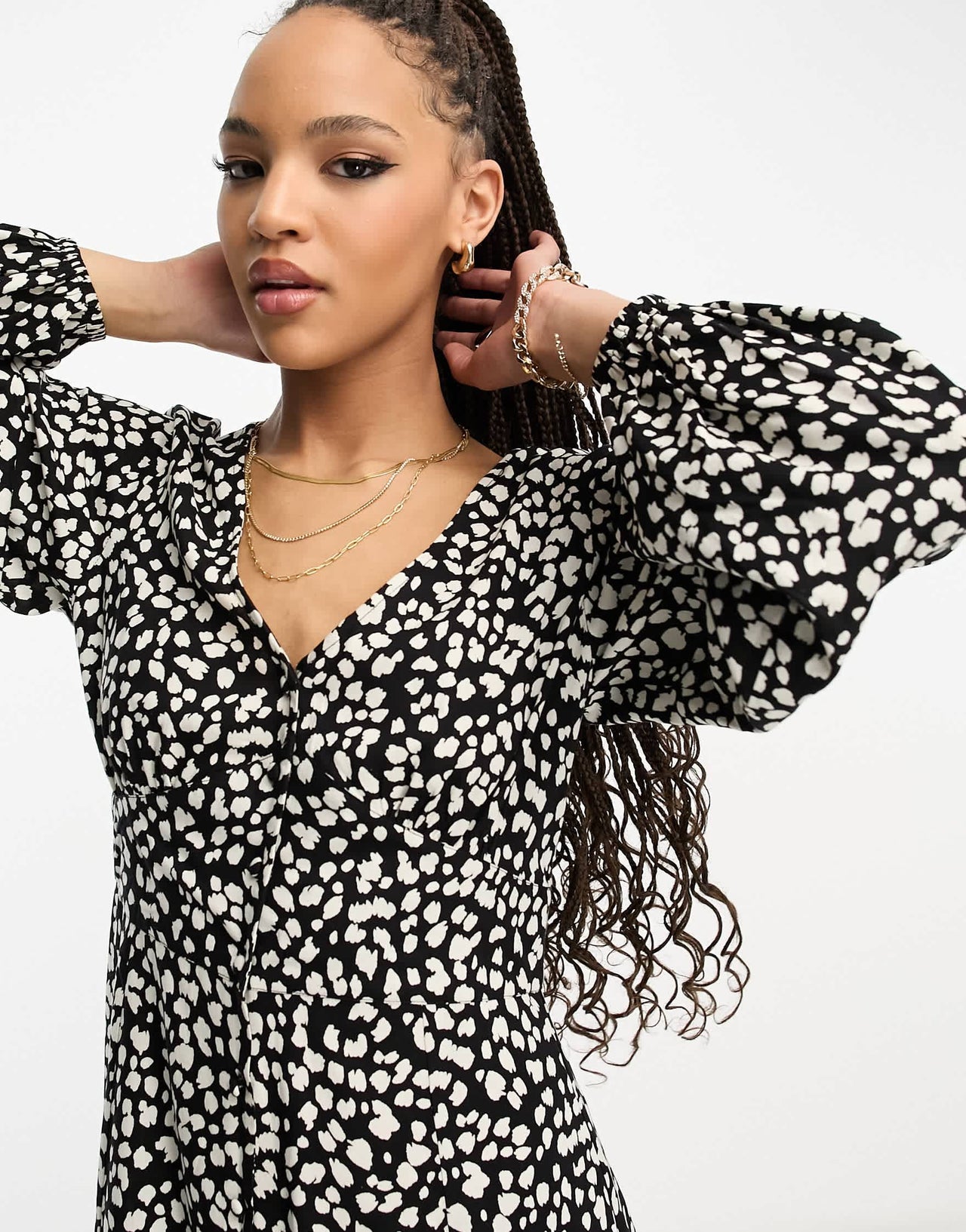 Miss Selfridge long sleeve button through maxi dress in spot print