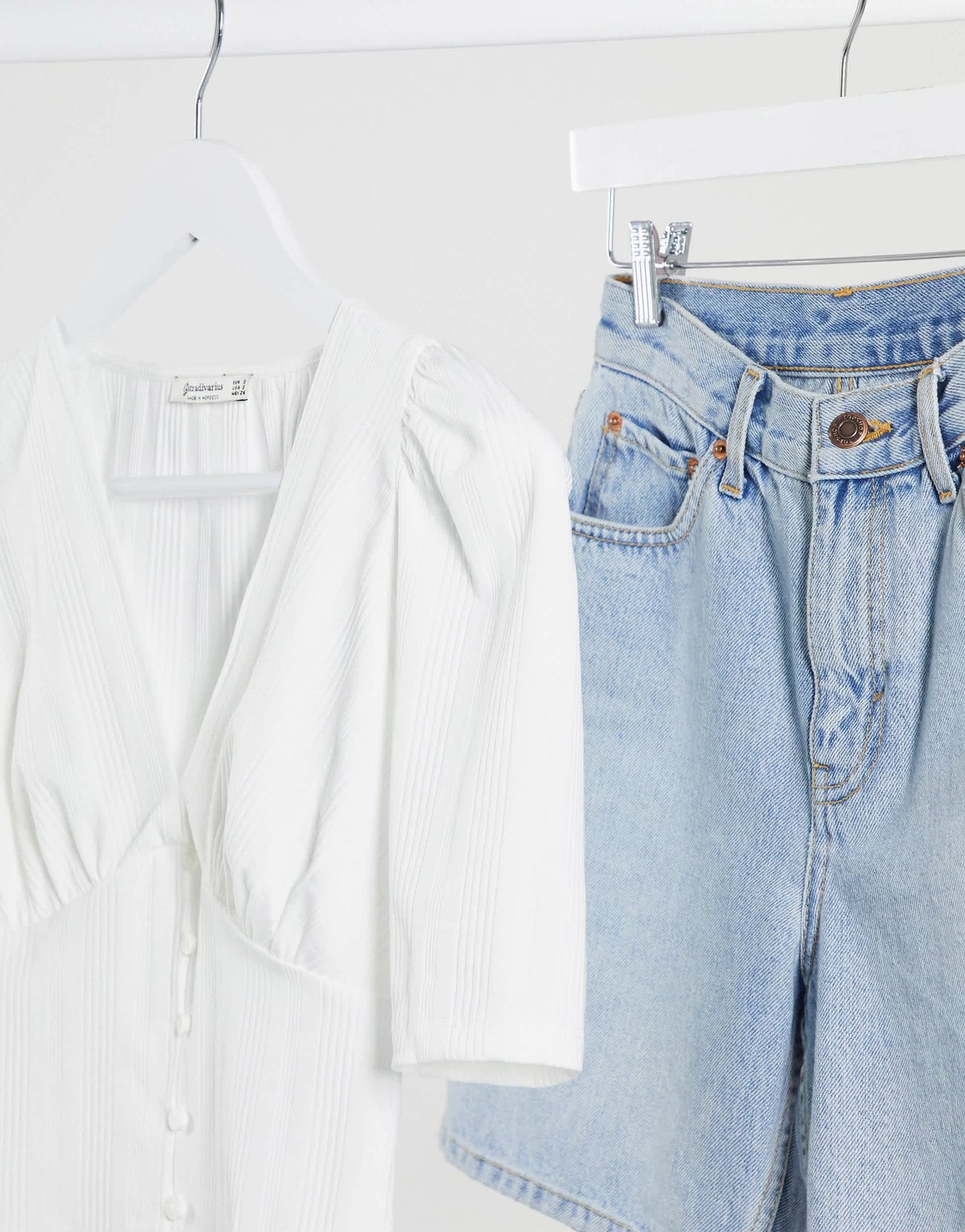 Stradivarius v-neck top with button detail in white