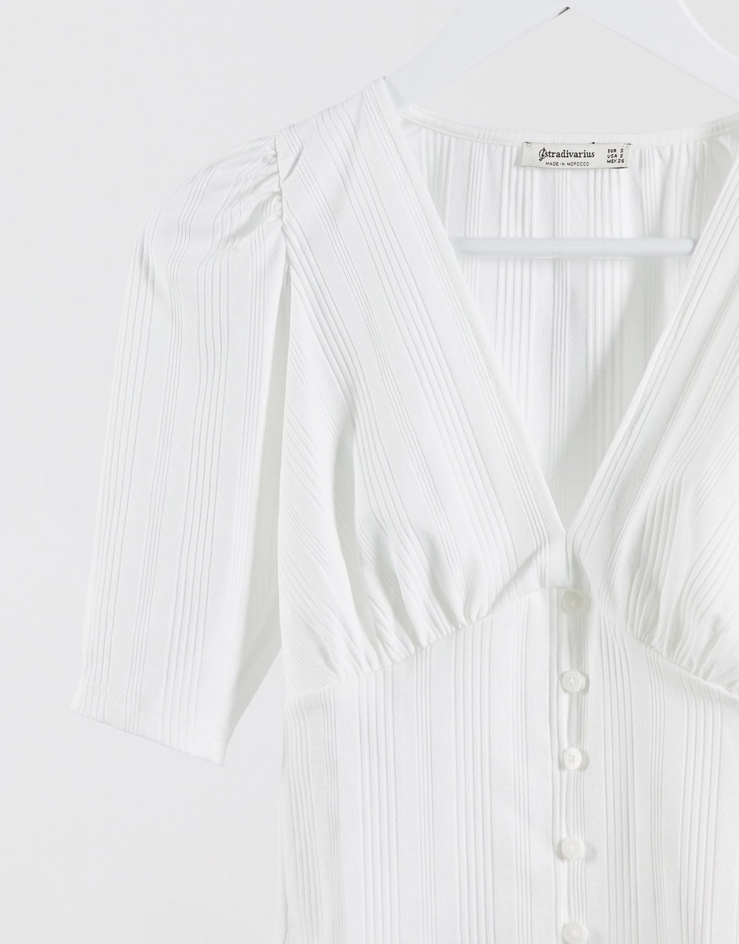 Stradivarius v-neck top with button detail in white