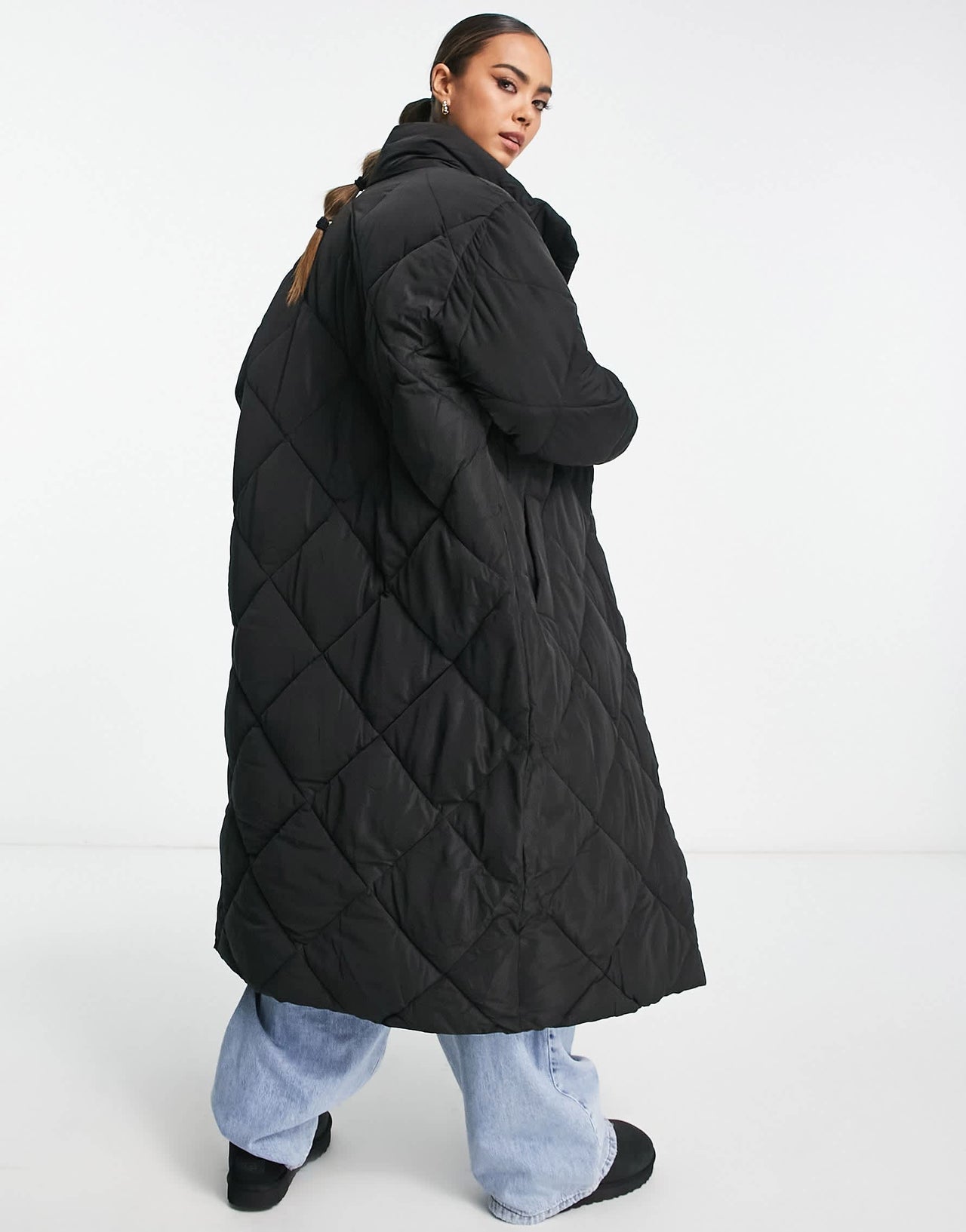 River Island cocoon puffer coat in black