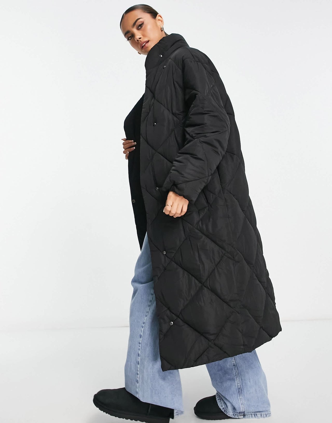 River Island cocoon puffer coat in black