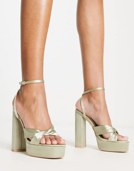 Be Mine Margot platform heeled sandals in sage satin