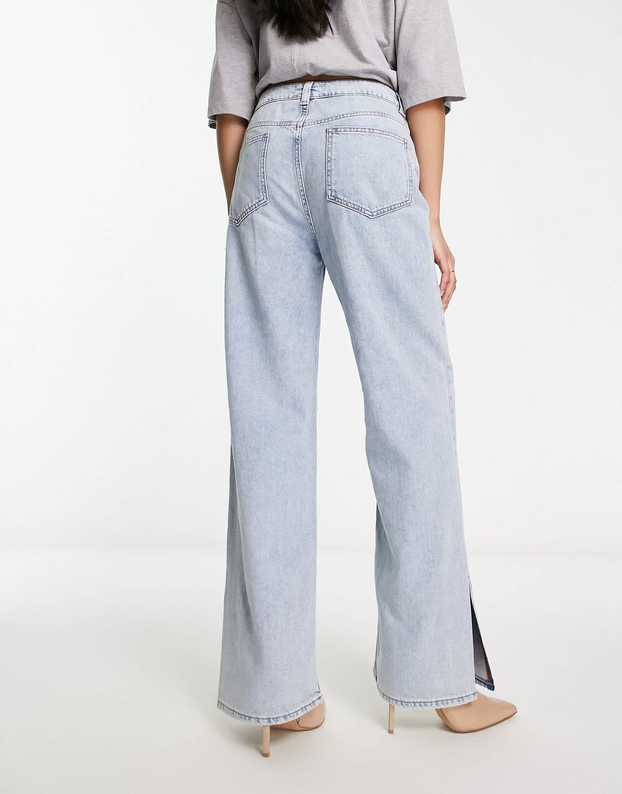 ASOS DESIGN lightweight dad jeans with split in blue