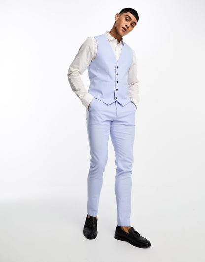 ASOS DESIGN skinny linen mix waistcoat in pastel blue