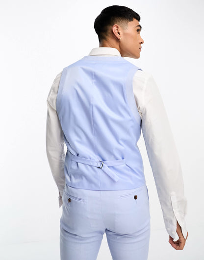 ASOS DESIGN skinny linen mix waistcoat in pastel blue