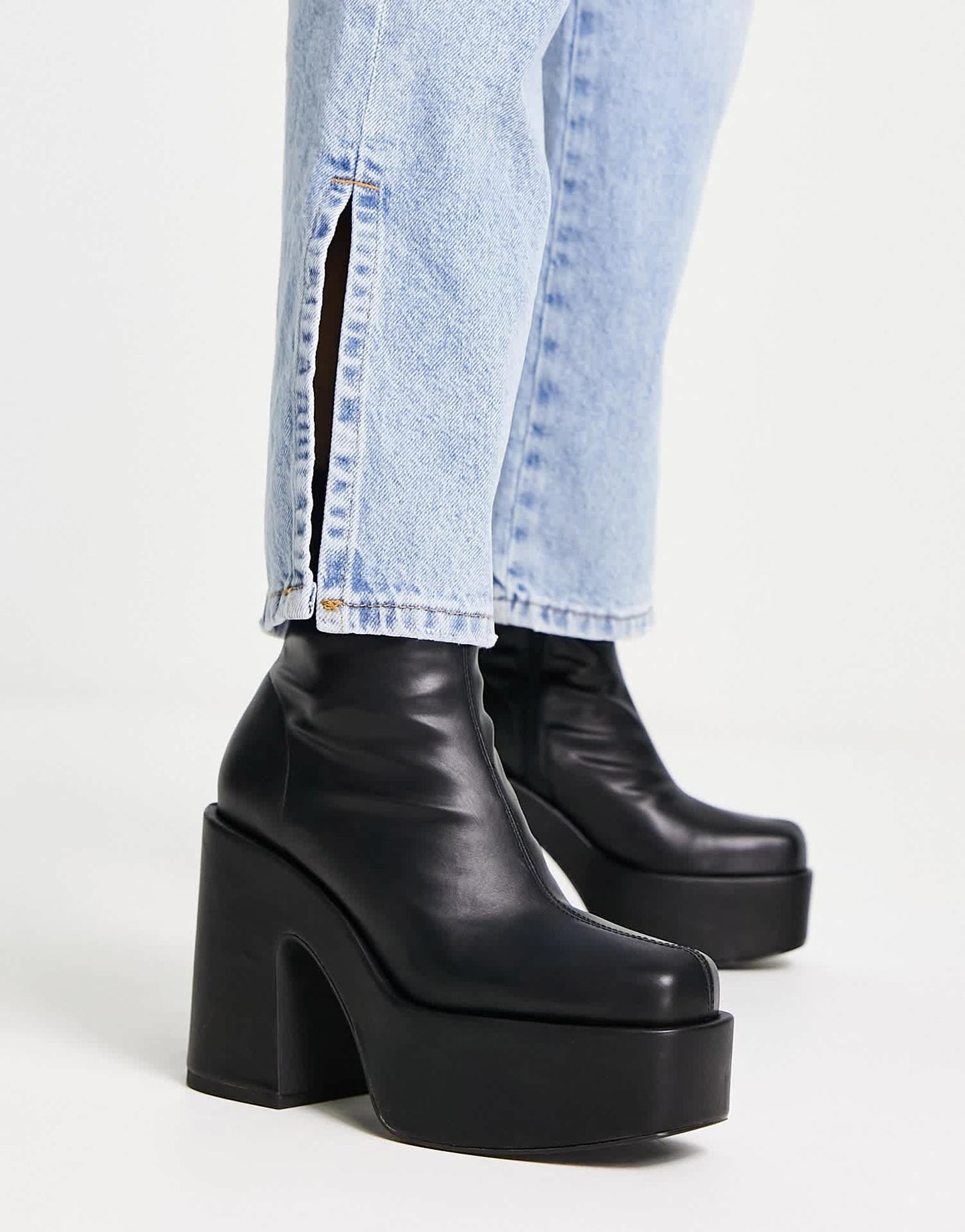 Pull&Bear faux leather platform boot in black
