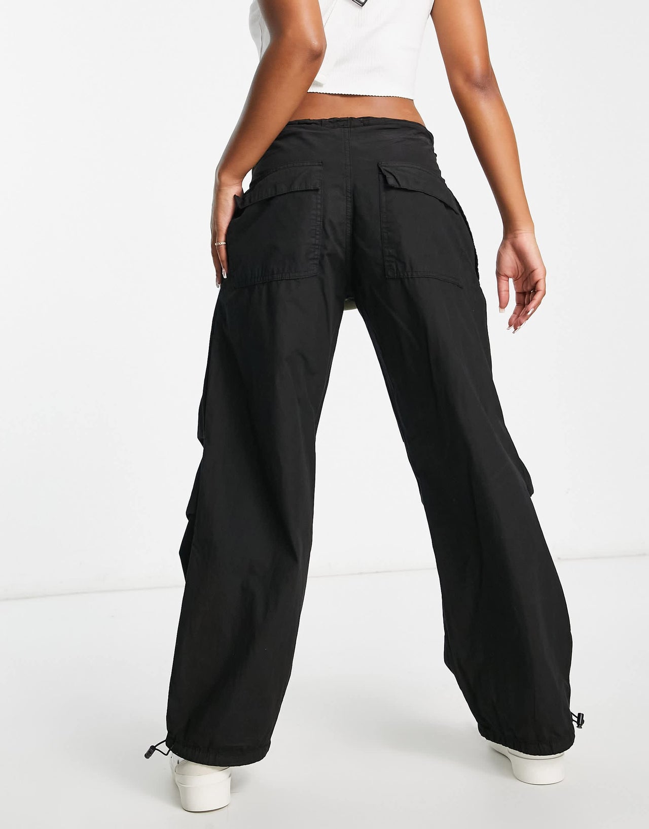 Pull&Bear oversized parachute pants in black