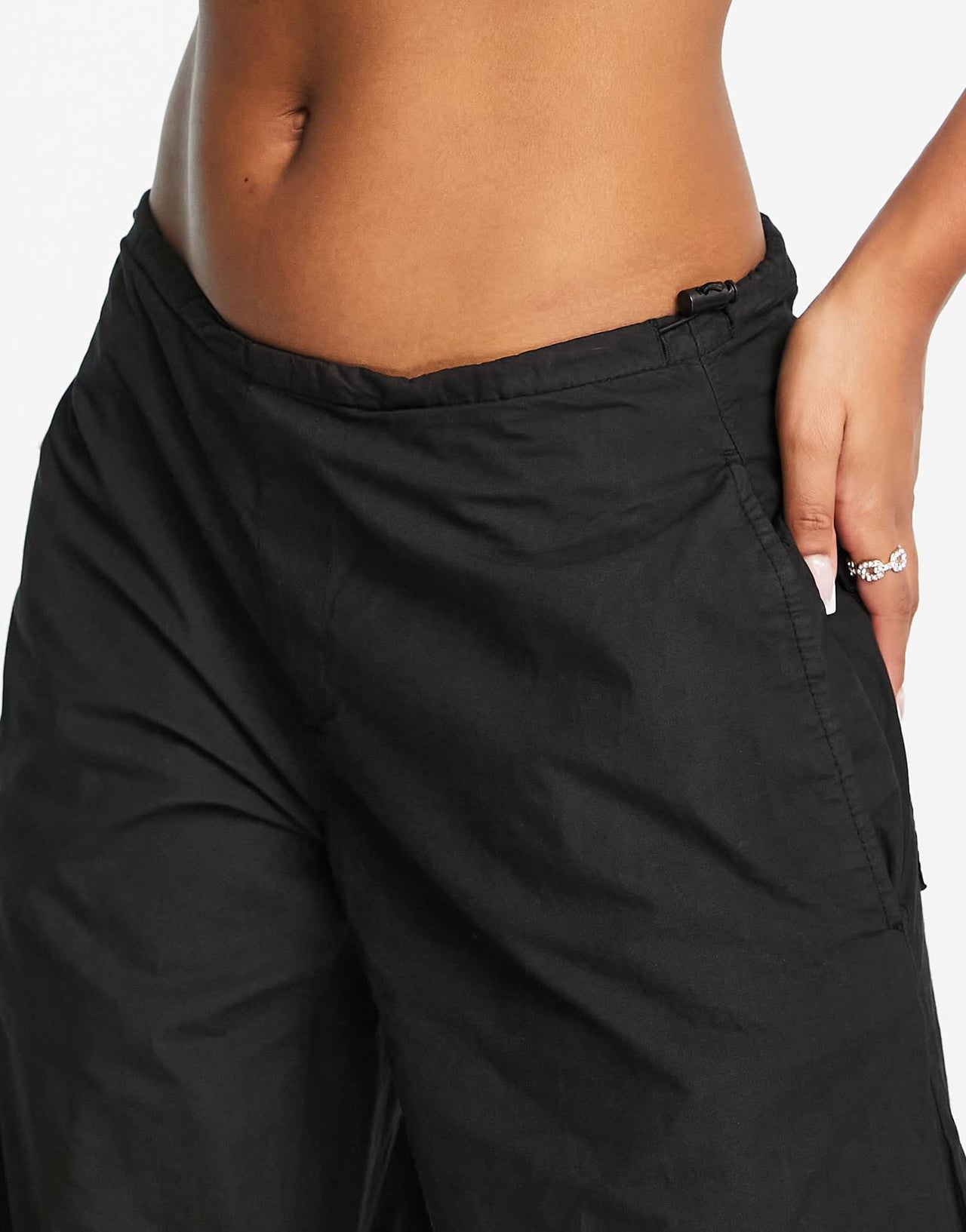 Pull&Bear oversized parachute pants in black