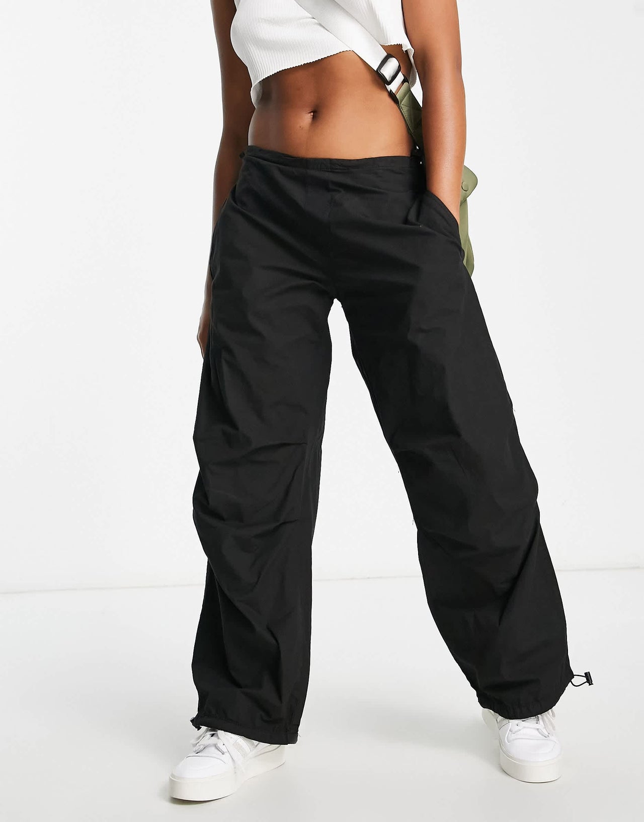 Pull&Bear oversized parachute pants in black