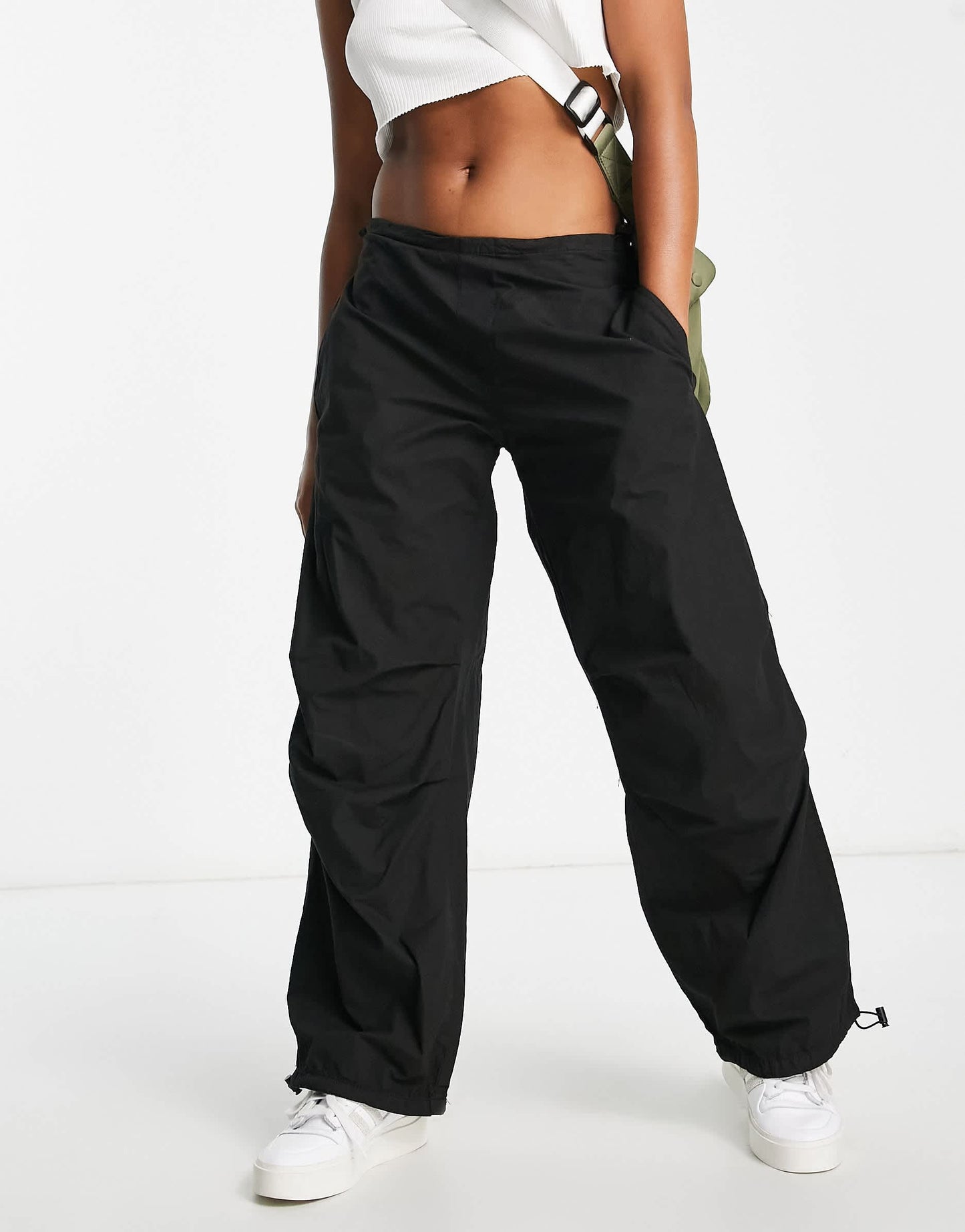 Pull&Bear oversized parachute pants in black