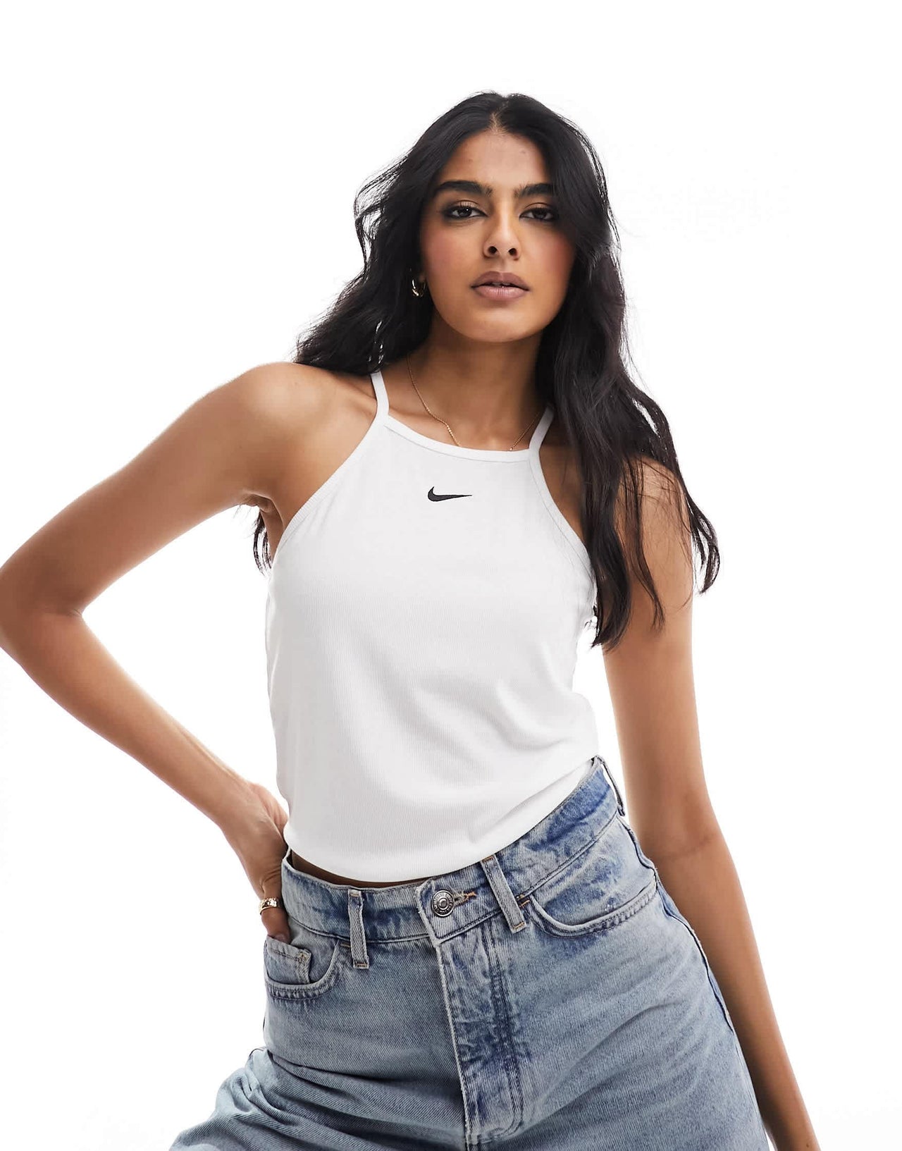 Nike Essential ribbed top in white