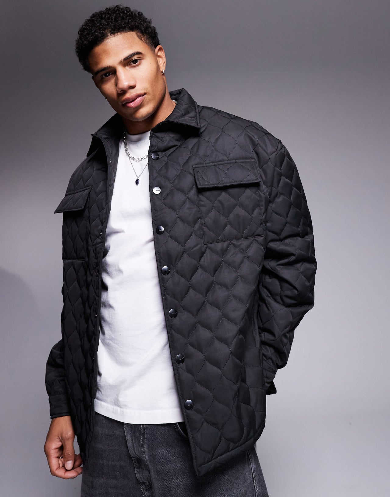 Sixth June wavy quilted jacket in black