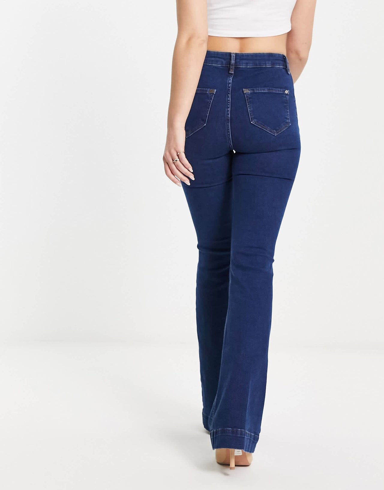 River Island mid rise pocketless flare jean in blue