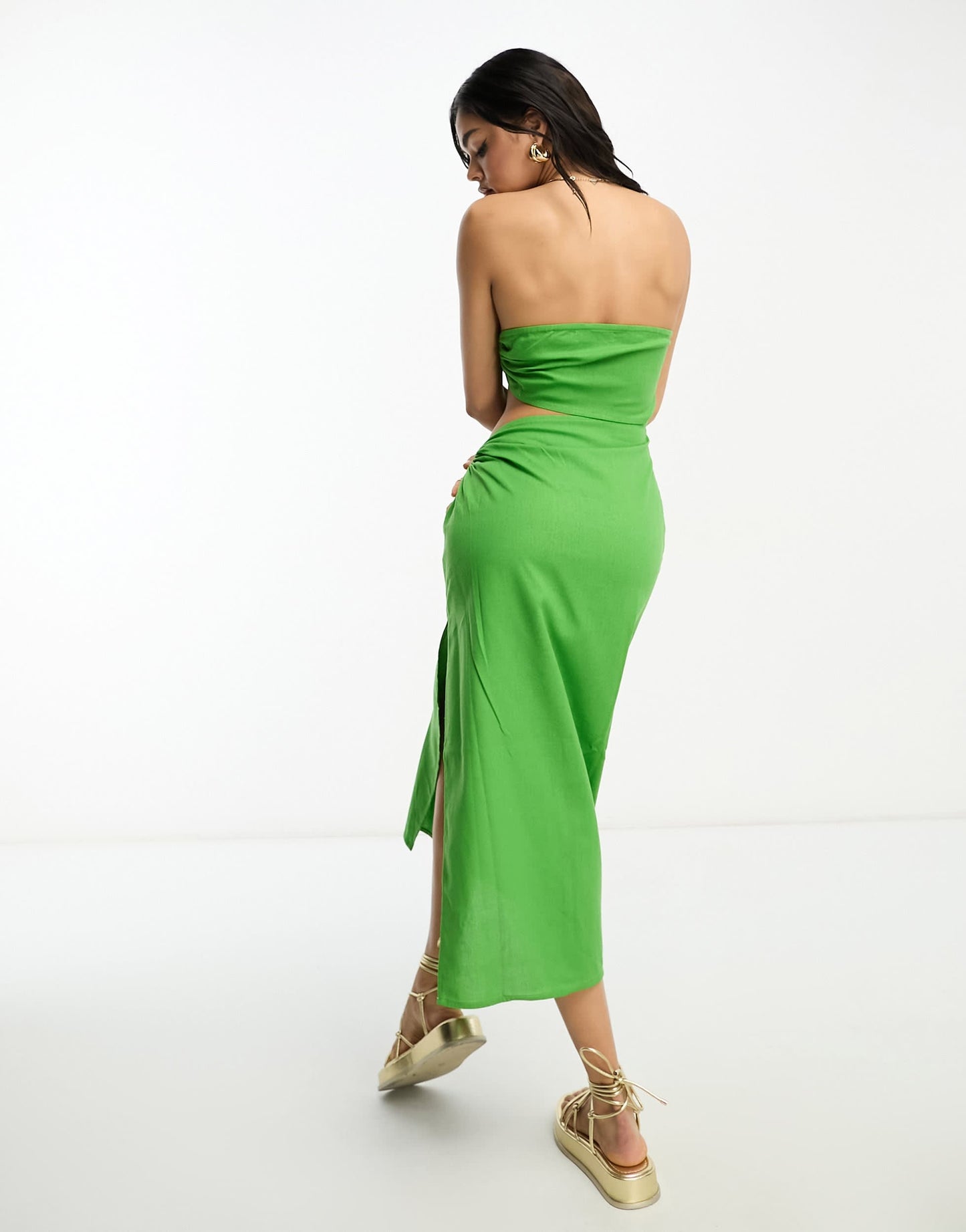 4th & Reckless sunset asymmetric bandeau maxi summer dress in green