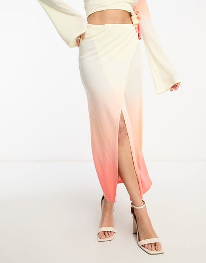 4th & Reckless rio wrap skirt co-ord in orange ombre