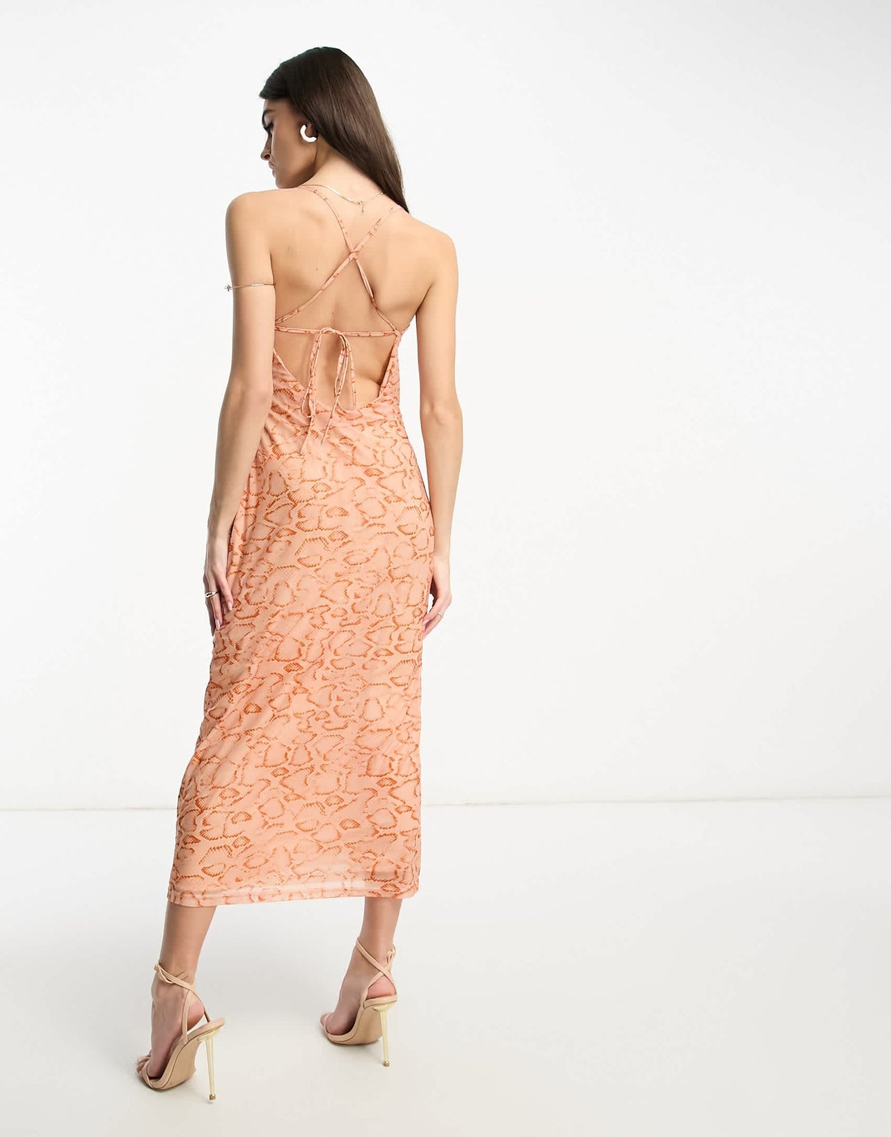 4th & Reckless cowl neck strappy back midi dress in orange snake print