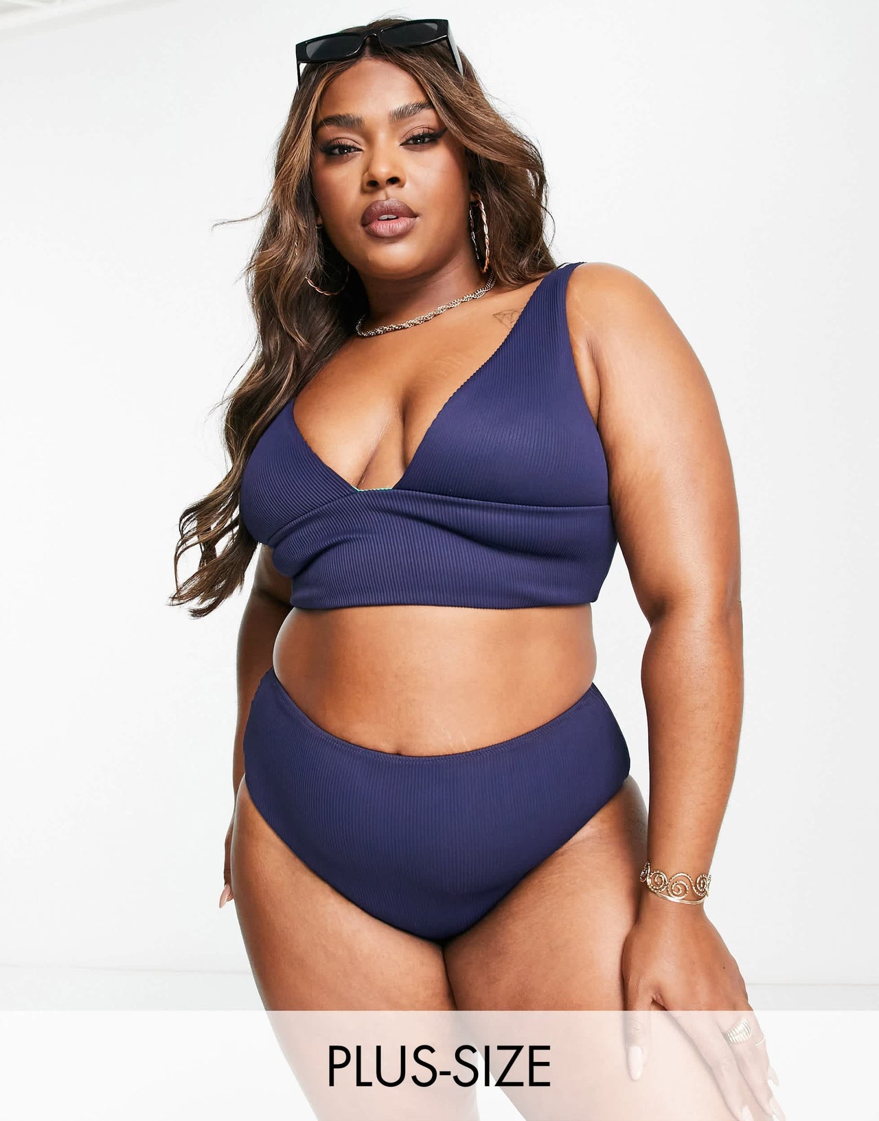 We Are We Wear Plus tia high waist reversible bikini brief in racing green and teal