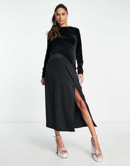 River Island Maternity velvet satin fit and flare dress in black