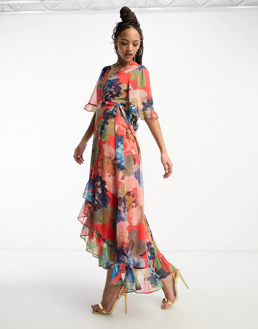 Hope & Ivy wrap floral midaxi dress in mixed floral