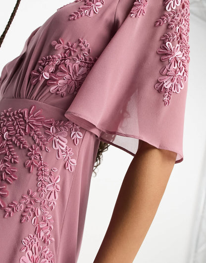 Hope & Ivy plunge front embellished maxi dress in mauve