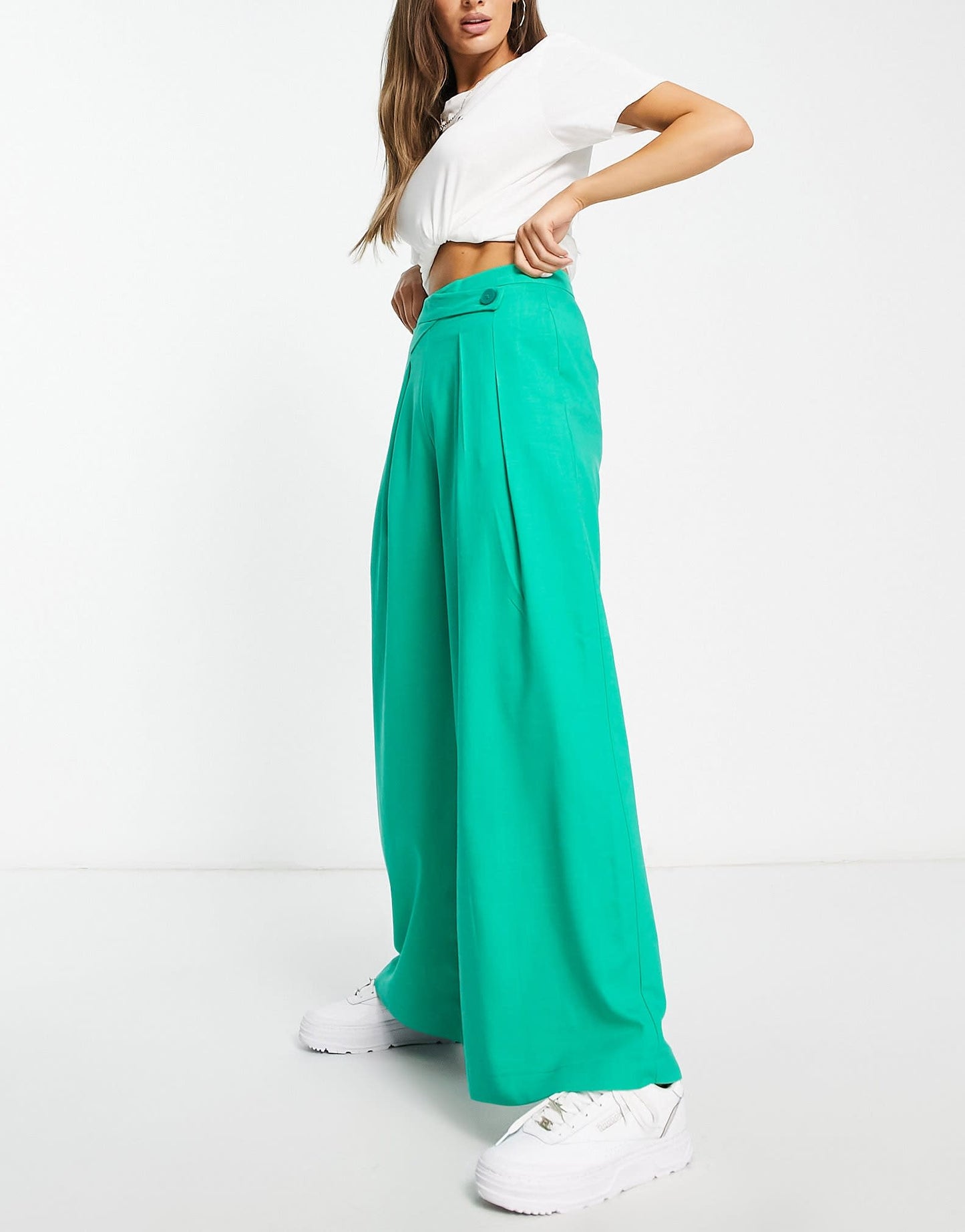 Stradivarius tailored super slouchy wide leg trouser in green