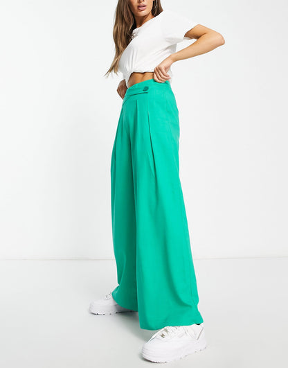 Stradivarius tailored super slouchy wide leg trouser in green