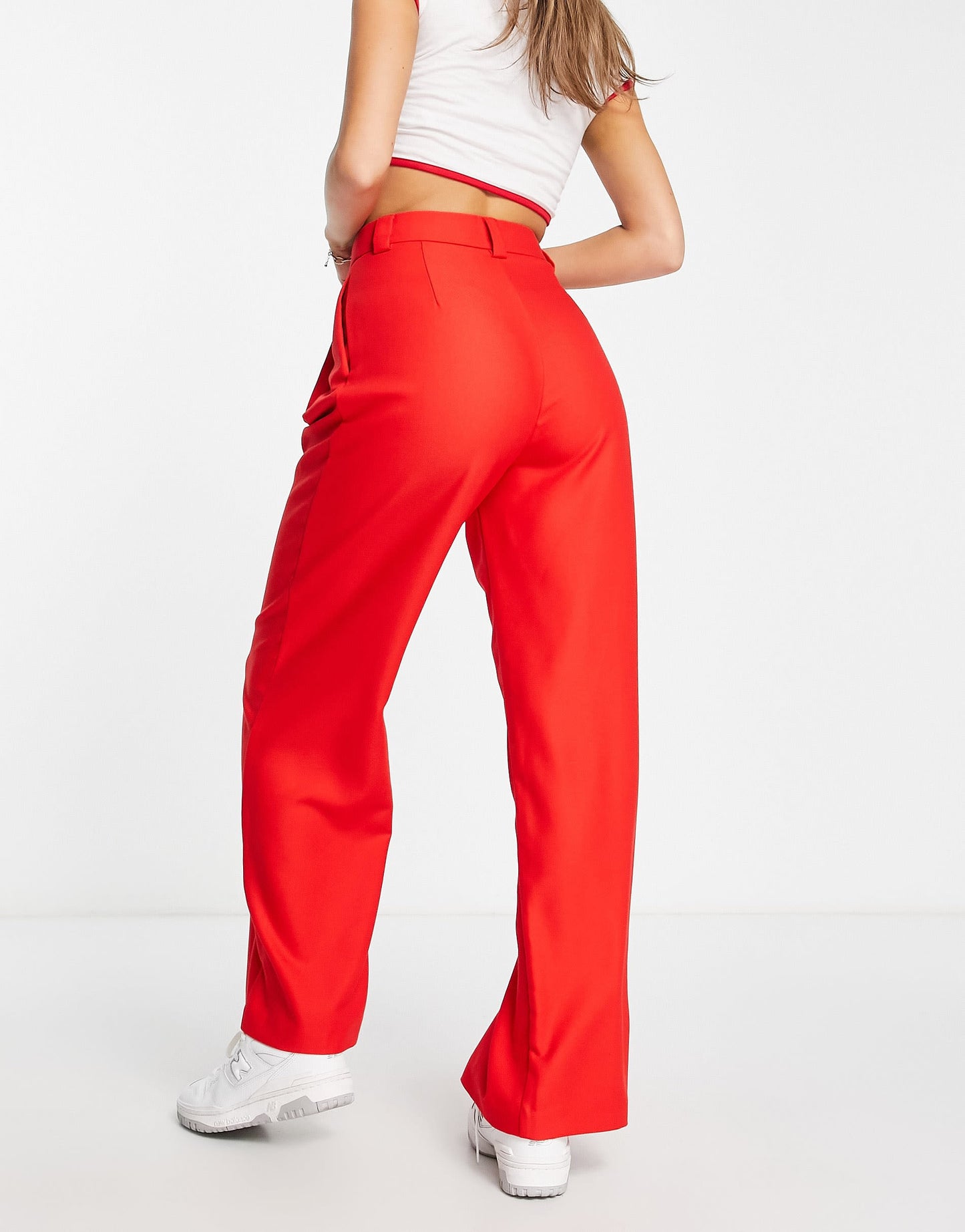 Stradivarius tailored dad trouser with button detail in red
