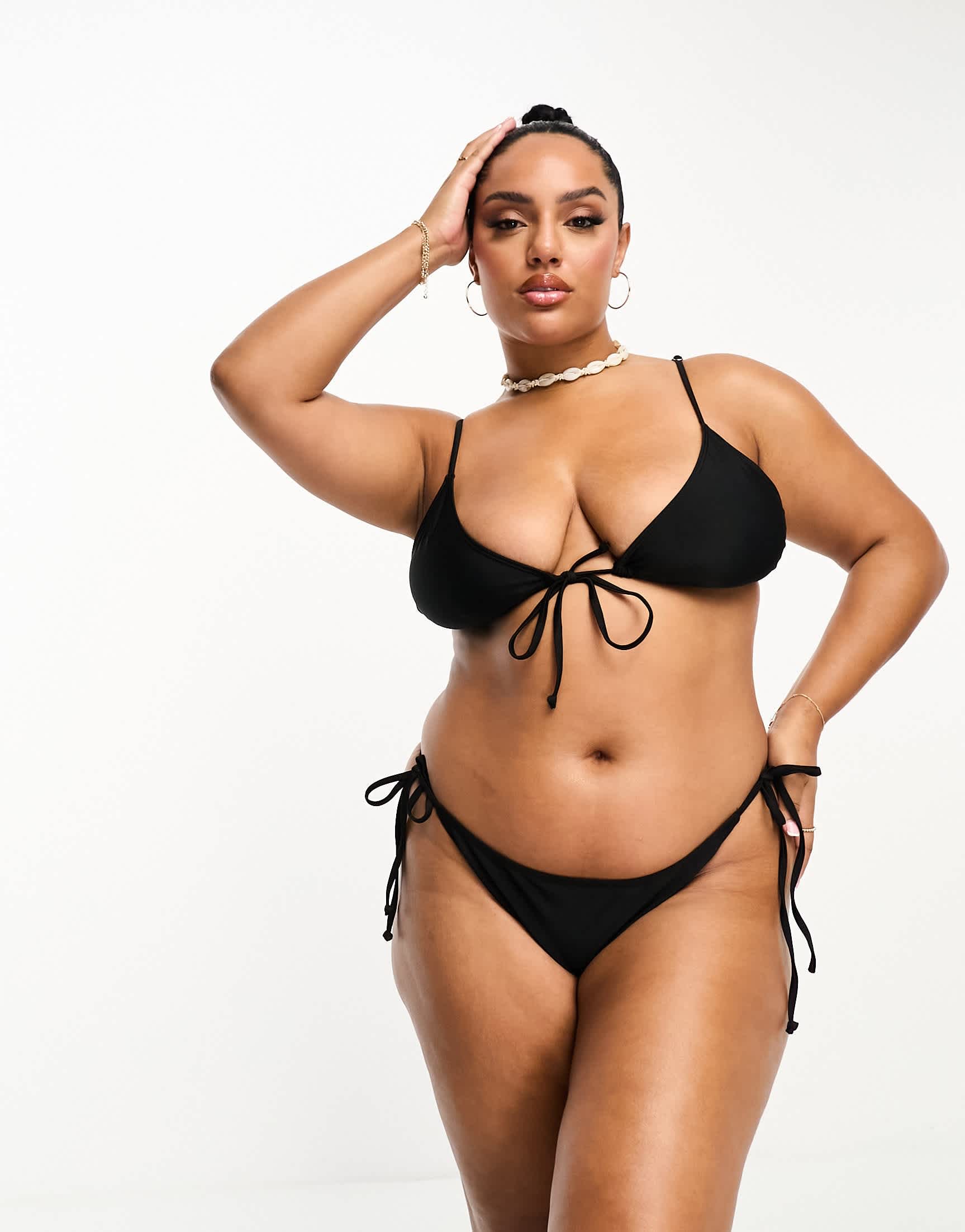 COLLUSION Plus tie side bikini bottom in black