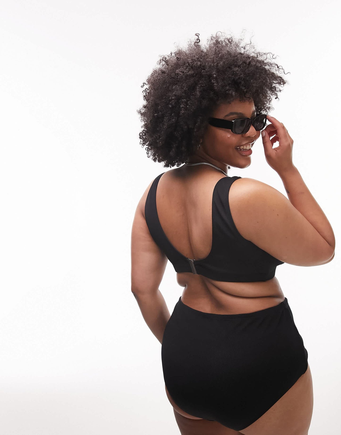Topshop Curve rib crop bikini top in black