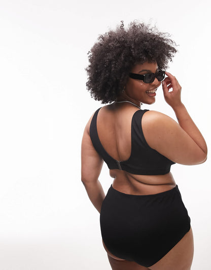 Topshop Curve rib crop bikini top in black