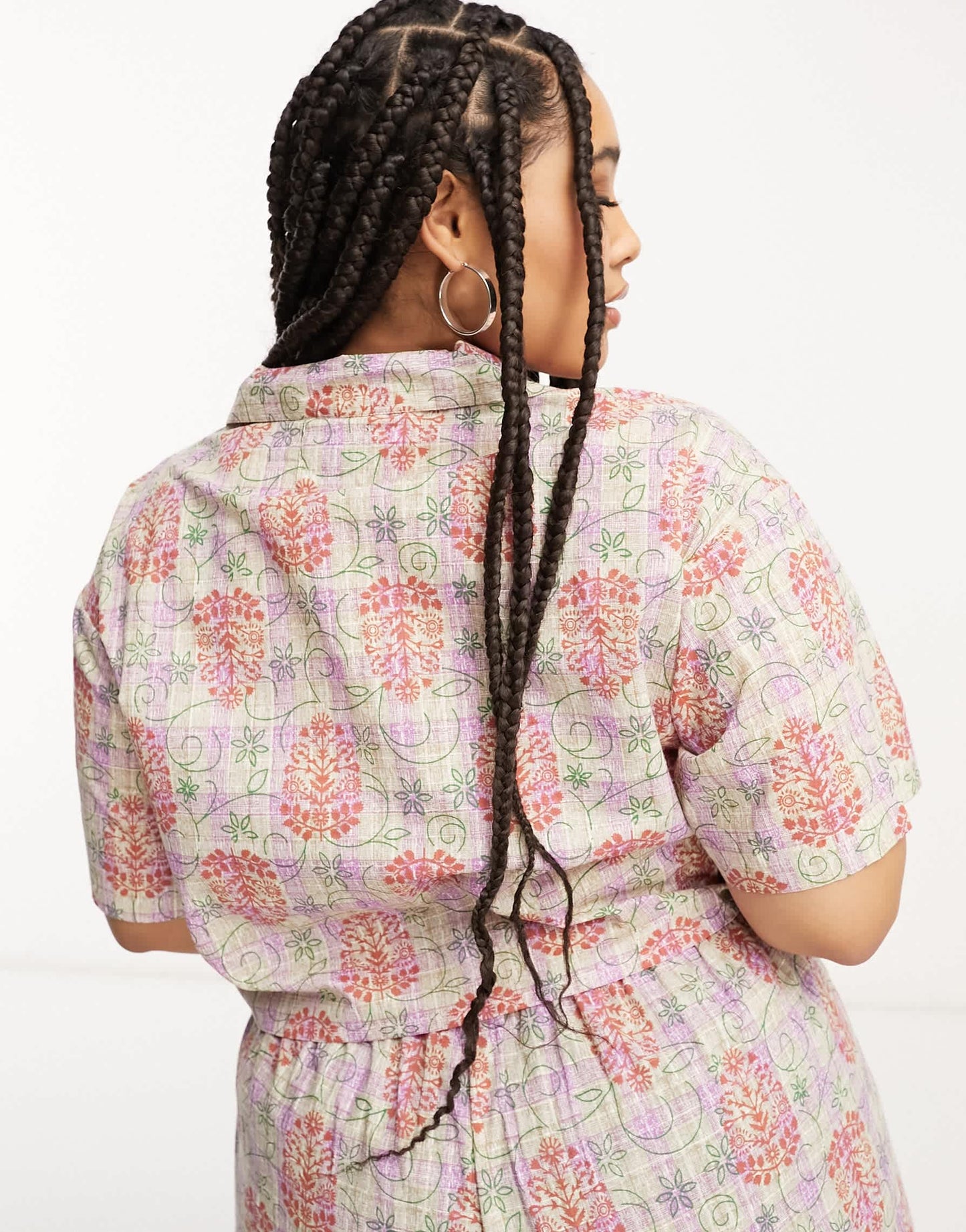 Reclaimed Vintage plus crop shirt in check floral print co ord