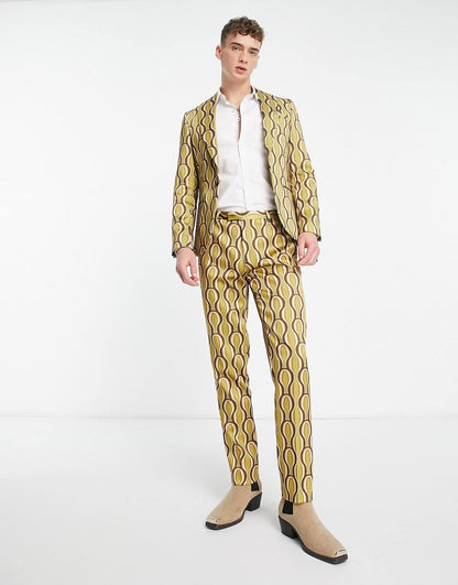 Twisted Tailor 70s swirl sateen suit jacket in green