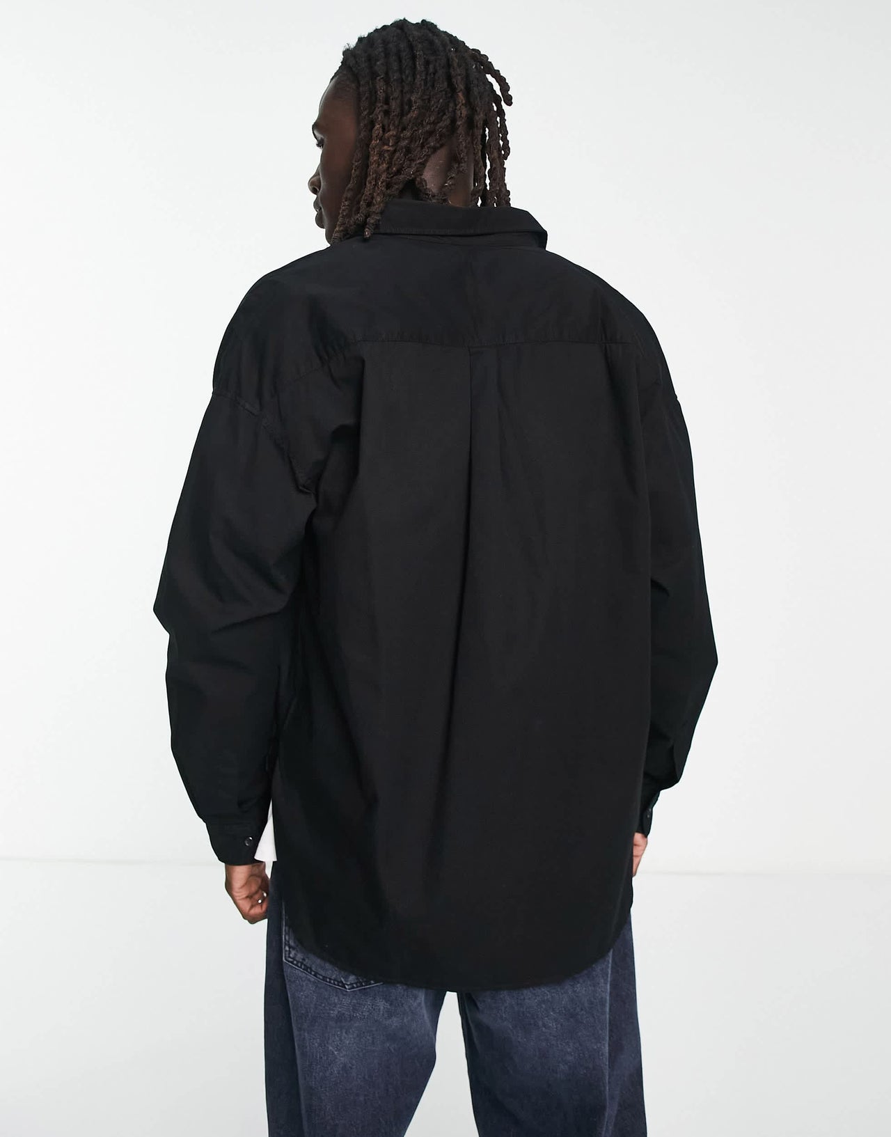 Bershka oversized poplin shirt in black
